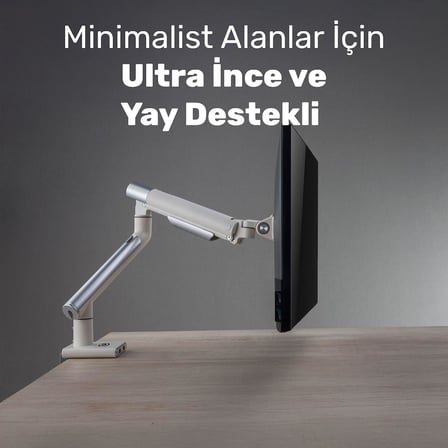 STD49012UW 17"-32" Ultra Slim Alüminyum Monitör Kolu, 2xUSB Portlu Amortisörlü VESA Tutucu, Ergonomik 360 Pivot (9kg)