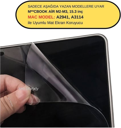MacBook Air 15.3 Ekran Koruyucu Mat Anti Glare PET Film A2941 M2 A3114 M3 A3241 M4 A3448 M5 Uyumlu Yansıma Önleyici Çizilmeye Dayanıklı Kolay Uygulama Şeffaf