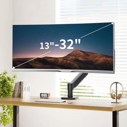 Tek Kollu Monitör Kolu ve Monitör Standı 13-32 İnç, 9 kg, VESA 75x75 100x100 Uyumlu, Yay Destekli 360° Döner Ayarlanabilir Masaüstü Ekran Tutucu Siyah