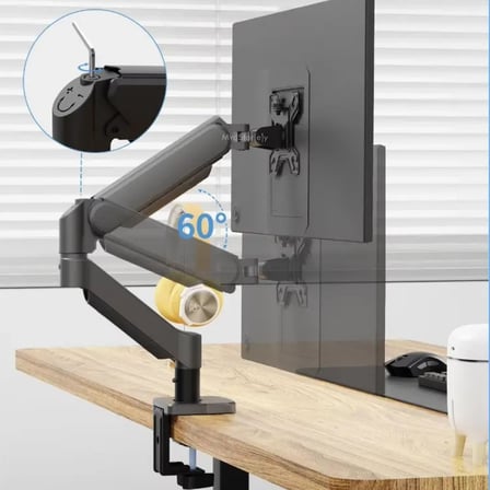 Tek Kollu Monitör Kolu ve Monitör Standı 13-32 İnç, 9 kg, VESA 75x75 100x100 Uyumlu, Yay Destekli 360° Döner Ayarlanabilir Masaüstü Ekran Tutucu Siyah