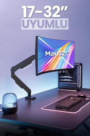Monitör Kolu VESA Uyumlu Hareket Ayarlanabilir Monitör Standı 17-32" 9KG Kapasite Tutucu (Tek Kollu)