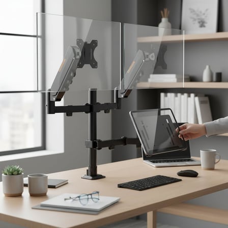 17–32 İnç Amortisörlü Çiftli Pivot Monitör Kolu ve Tablet Kollu, Gazlı Yaylı, 2–9 Kg, Çift Montaj Seçeneği Sıkıştırma ve Vidalama, 360° Döner, VESA Uyumlu Stant, M03, Siyah