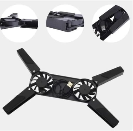 Ultra Küçük Katlanabilir Laptop Soğutucu Dizüstü Bilgisayar Soğutucu, Şık Tasarım, 2 Fan, USB Bağlantılı, Siyah Plastik Ayaklar