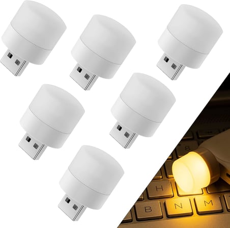 Xspring Mini Usb Led Işık Lambası, 6 Adet Usb Fişli Led Gece Lambası, Yatak Odası, Koridor, Kamp, Okuma, Uyku için Rgb Taşınabilir Ortam Lambası (Sıcak Işık)