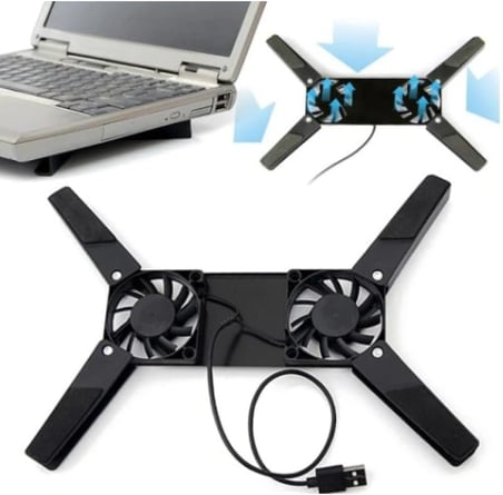 Ultra Küçük Katlanabilir Laptop Soğutucu Dizüstü Bilgisayar Soğutucu, Şık Tasarım, 2 Fan, USB Bağlantılı, Siyah Plastik Ayaklar
