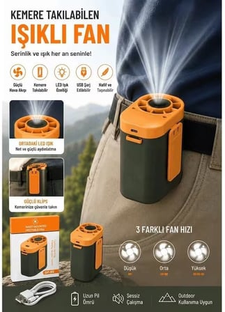 DF-92 Çok Fonksiyonlu Bele Takılan Mini Fan (Gri)