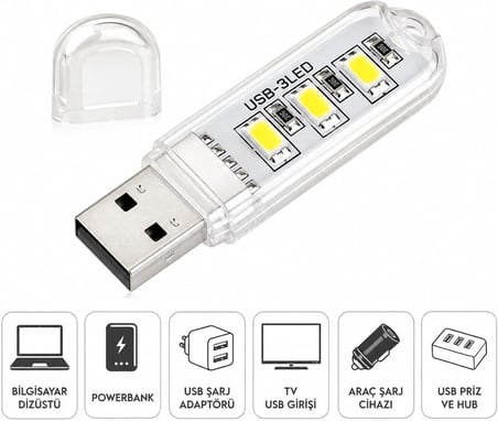 Flash Disk Görünümlü 2'li USB Mini LED Gece Lambası Beyaz Işık Tak Çalıştır