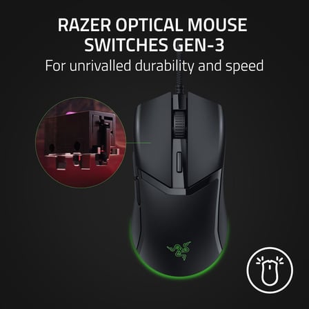 Cobra - Chroma RGB'ye sahip hafif kablolu oyun faresi (tüy hafifliğinde 57g, 3-Nesil optik fare anahtarları, gövde altı aydınlatmalı Chroma aydınlatma, hassas sensör ayarları) Siyah
