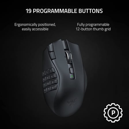 Naga V2 HyperSpeed - Ergonomik Kablosuz MMO Oyun Faresi (19 Programlanabilir Düğme, HyperSpeed Kablosuz (2,4 GHz), Bluetooth, 250 Saate Kadar, Focus Pro 30K Optik Sensör) Siyah