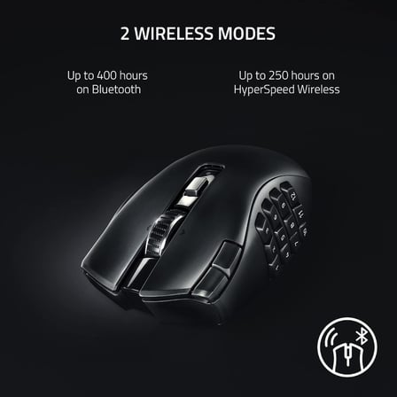 Naga V2 HyperSpeed - Ergonomik Kablosuz MMO Oyun Faresi (19 Programlanabilir Düğme, HyperSpeed Kablosuz (2,4 GHz), Bluetooth, 250 Saate Kadar, Focus Pro 30K Optik Sensör) Siyah
