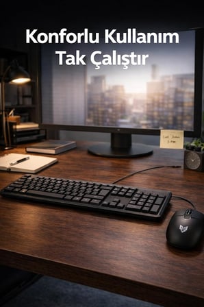 KM-03 USB Kablolu Klavye Mouse Set Türkçe Q Siyah | Ergonomik Tasarım,USB Bağlantı, Sayısal Tuşlu Klavye, Optik Mouse, Windows Uyumlu, Siyah