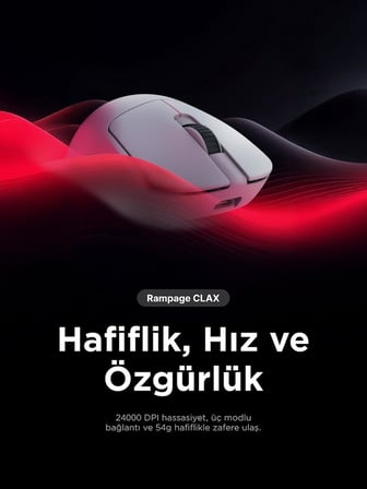 CLAX 60 Gram Kablosuz Ultra Hafif Şarjlı 3311 Sensor 24000 DPI 3311 Sensor Gaming Oyuncu Mouse (Beyaz)