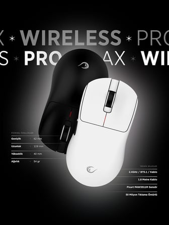 CLAX 60 Gram Kablosuz Ultra Hafif Şarjlı 3311 Sensor 24000 DPI 3311 Sensor Gaming Oyuncu Mouse (Beyaz)