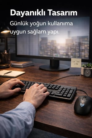 KM-03 USB Kablolu Klavye Mouse Set Türkçe Q Siyah | Ergonomik Tasarım,USB Bağlantı, Sayısal Tuşlu Klavye, Optik Mouse, Windows Uyumlu, Siyah
