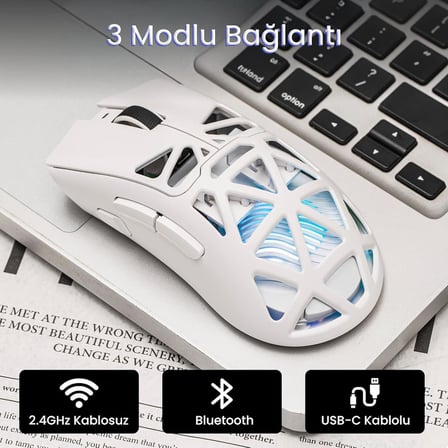 SC620 PAW3311 Sensör 12000 DPI 1000Hz Kablolu ve Kablosuz Gaming Oyuncu Mouse Beyaz
