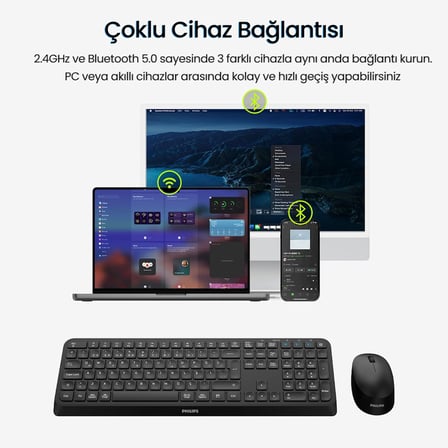 SPT6407 Bluetooth Kablosuz Türkçe Q Klavye Mouse Seti Siyah