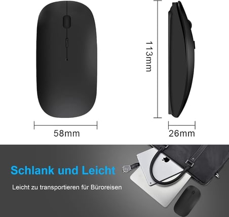 Şarj Edilebilir Tüm Cihazlara Uyumlu Sessiz Hızlı 2,4+5.0 Kablosuz Mouse (Siyah)