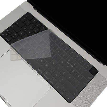 MacBook Türkçe Q Klavye Koruyucu M1-M5 | Air 13.6 A2681 A3113 A3240 A3449 | Pro 14 A2442 A3426 A3434 | Pro 16 A2485 A3429 | Neo 13 Ultra İnce Silikon Keyboard Cover Touch ID Protector Şeffaf