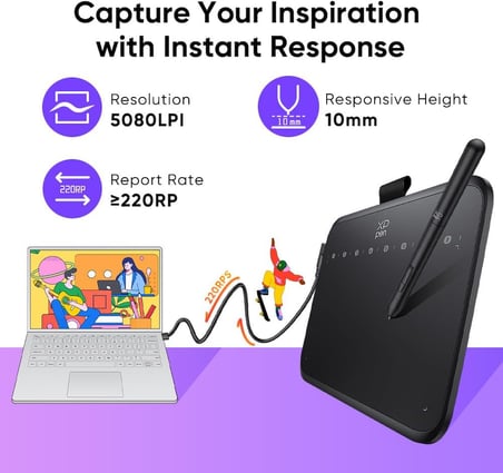 XPPen Deco 640 Grafik Çizim Tableti, 16384 Basınç Seviyesi, Pilsiz Kalem, 6x4 İnç, Windows Mac Android Uyumlu