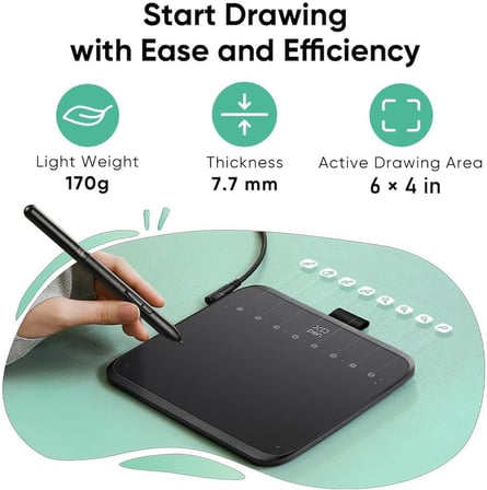 XPPen Deco 640 Grafik Çizim Tableti, 16384 Basınç Seviyesi, Pilsiz Kalem, 6x4 İnç, Windows Mac Android Uyumlu