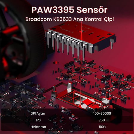 SC900 Max PAW3950 Sensör 30000 DPI 8000Hz Kablolu ve Kablosuz Gaming Oyuncu Mouse Kırmızı