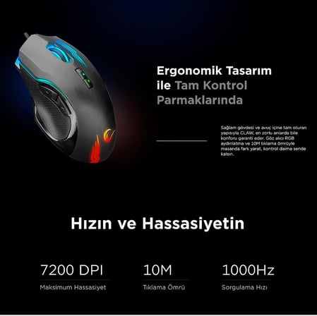 SMX-G38 CLAW Usb 7 Makro Tuşlu 7200dpi RGB Ledli Gaming Oyuncu Mouse