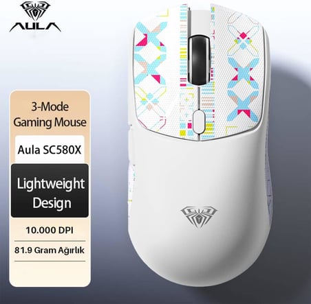 SC580X Kablolu ve Kablosuz Gaming Oyuncu Mouse Beyaz PAW3311 Sensör 10000 DPI 1000Hz Hafif