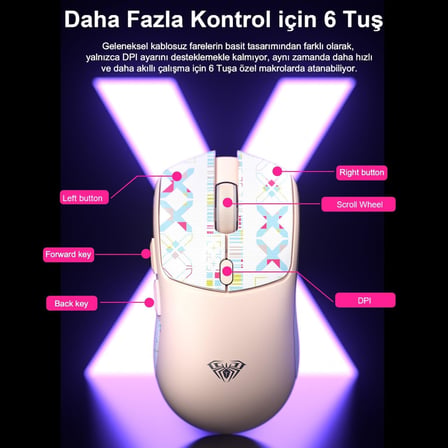 SC580X Kablolu ve Kablosuz Gaming Oyuncu Mouse Beyaz PAW3311 Sensör 10000 DPI 1000Hz Hafif