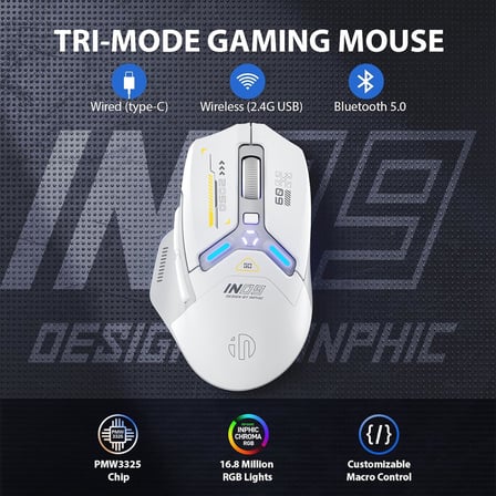 Kablosuz Oyun Faresi, Gerçek Üç Modlu Bluetooth/Tip-C Kablolu/2.4G Kablosuz Fare, Tamamen Programlanabilir, 10000 DPl, RGB Arkadan Aydınlatmalı, Dizüstü PC Mac için Şarj Edilebilir Kablosuz
