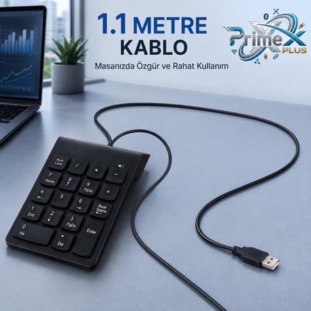 PrimeX PX-1864 USB 2.0 Siyah Kablolu Numerik Klavye Keypad, USB Sayısal Tuş Takımı, PC Laptop Notebook İçin Kablolu NumPad, Ev Ofis Muhasebe Excel Veri Girişi Kullanımına Uygun