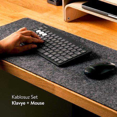 LUMI KM-BT903 3in1 3 BT + 2.4 1600dpi Ultra İnce Q 4 Cihaz Bağlantılı Scissors Kablosuz Klavye + Mouse Set (Gri)