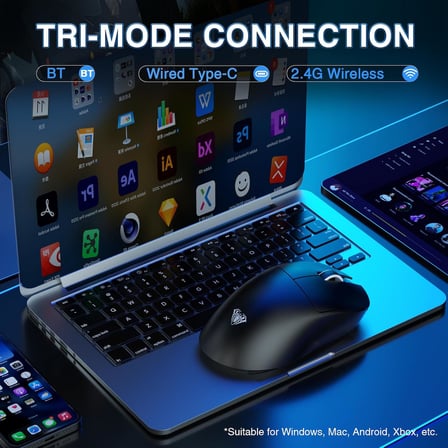 SC900 Pro PAW3395 Sensör 26000 DPI 8000Hz Kablolu ve Kablosuz Gaming Oyuncu Mouse Siyah