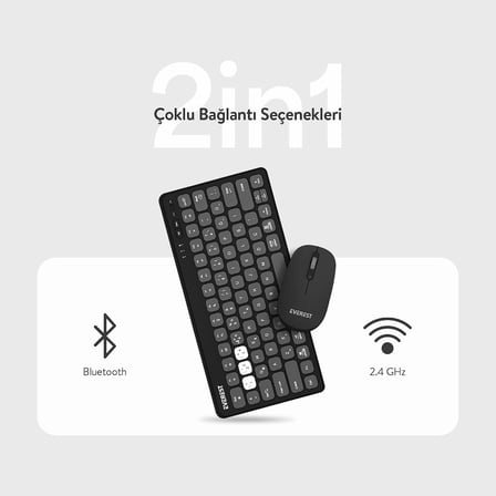LUMI KM-BT903 3in1 3 BT + 2.4 1600dpi Ultra İnce Q 4 Cihaz Bağlantılı Scissors Kablosuz Klavye + Mouse Set (Gri)