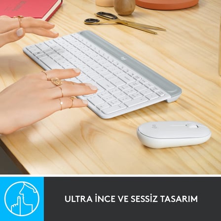 MK470 Slim Combo Kablosuz Klavye Mouse Seti, 12 FN Kısayolu ile Kompakt Klavye, Sağ ve Sol Elle Kullanılabilir, 10 m Kullanım Mesafesi, Sessiz, Türkçe Q Klavye, Beyaz