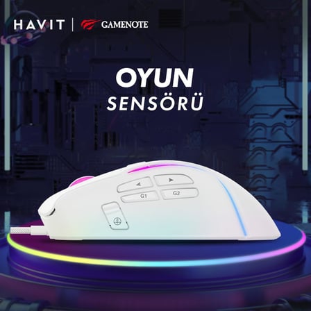 Gamenote MS1033 RGB Uyumlu Beyaz Gaming Makrolu Oyuncu Mouse 8000 DPI