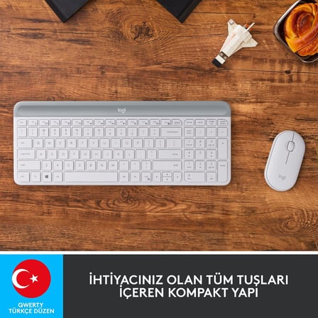 MK470 Slim Combo Kablosuz Klavye Mouse Seti, 12 FN Kısayolu ile Kompakt Klavye, Sağ ve Sol Elle Kullanılabilir, 10 m Kullanım Mesafesi, Sessiz, Türkçe Q Klavye, Beyaz
