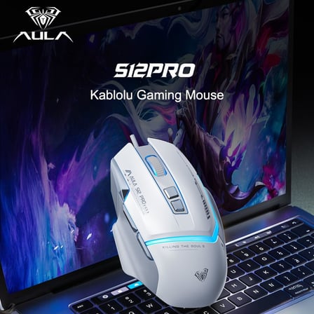 S12 Pro 12800 DPI 8 Tuşlu Makrolu Kablolu Optik Gaming Oyuncu Mouse Beyaz