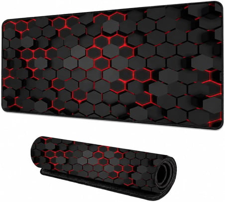90x40 cm Mouse Pad, Neon Kırmızı Petek Desenli Büyük Mouse Pad, Kaymaz Kauçuk Tabanlı, Dikişli Kenarlı 3 mm Klavye ve Mouse Altlığı, XXL Desk Mat