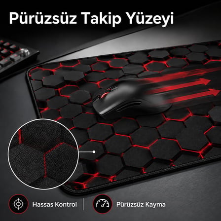 90x40 cm Mouse Pad, Neon Kırmızı Petek Desenli Büyük Mouse Pad, Kaymaz Kauçuk Tabanlı, Dikişli Kenarlı 3 mm Klavye ve Mouse Altlığı, XXL Desk Mat