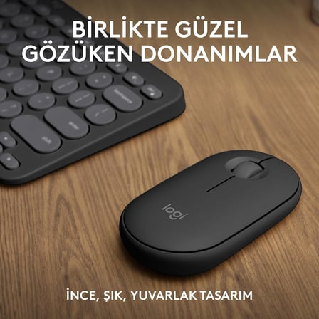 Pebble 2 Set Çoklu Cihaz Özellikli Sessiz Kablosuz Türkçe Q Klavye ve Mouse Seti - Siyah