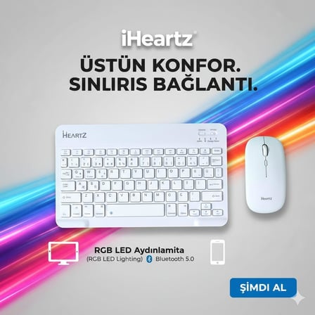 KEY 01 KABLOSUZ BLUETOOTH WİRELESS TÜMÜ TÜRKÇE KARAKTERLİ i ü ğ harfleri bulunur KLAVYE MOUSE SETİ (BEYAZ)