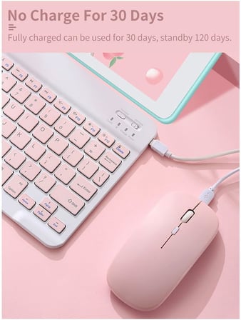 Mk-4 Kablosuz Ergonomik Apple-Android-Windows Manyetik Tablet Kılıf Uyumlu Klavye Mouse Kiti(Türkçe Q Klavye) (PEMBE)