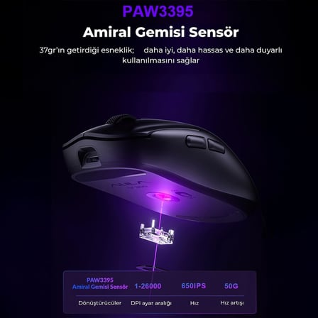 SC800 Lightweight PAW3395 Sensor 26000 DPI 8000Hz Kablolu ve Kablosuz Gaming Oyuncu Mouse Beyaz
