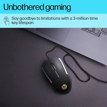 M160 USB Kablolu Optik Gaming Mouse - Kaydırmaz Rubber Doku & Terletmeyen (Soft-Touch Yüzey), RGB LED Aydınlatmalı ,1000 DPI Oyuncu Faresi - Siyah (7ZZ79AA)