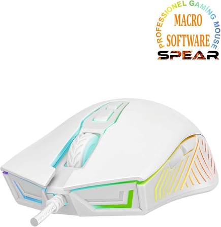 SMX-G68 SPEAR Full RGB 7200DPI 7D Makrolu Gaming Oyuncu Mouse (Beyaz)