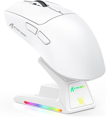X1 Kablosuz Gaming Mouse – Dokunmatik RGB Şarj Standlı, 53g Süper Hafif Fare, PixArt PAW3395PRO Sensör, 40000 DPI, BT/2.4G/Kablolu Üçlü Mod, Windows/Xbox/PS/Mac Uyumlu – Beyaz