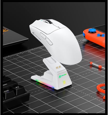 X1 Kablosuz Gaming Mouse – Dokunmatik RGB Şarj Standlı, 53g Süper Hafif Fare, PixArt PAW3395PRO Sensör, 40000 DPI, BT/2.4G/Kablolu Üçlü Mod, Windows/Xbox/PS/Mac Uyumlu – Beyaz