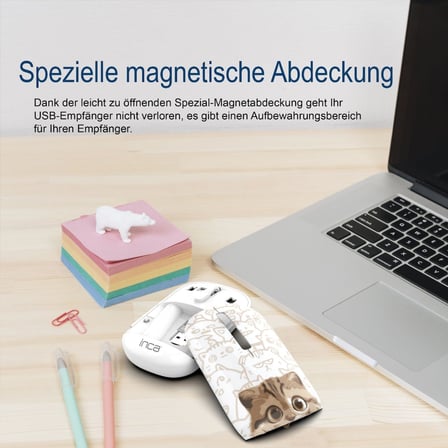 Inca IWM-242K Bluetooth 5.4 + 2.4G Kablosuz Sessiz Optik Mouse | Şarjlı 500mAh Batarya | Çift Modlu Bağlantı | 800-1600 DPI | Manyetik Kapak | Sağ-Sol El Uyumlu | Windows, Mac, Android