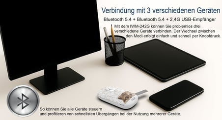 Inca IWM-242K Bluetooth 5.4 + 2.4G Kablosuz Sessiz Optik Mouse | Şarjlı 500mAh Batarya | Çift Modlu Bağlantı | 800-1600 DPI | Manyetik Kapak | Sağ-Sol El Uyumlu | Windows, Mac, Android