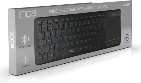 Inca IBK-568BT Dual Mod Bluetooth 5.0 + 2.4G Touch Pad Smart Keyboard Pil seviyesi 2.2V 10 metreye kadar kablosuz kullanım Windows, Linux, iOS 13 ve üzeri ile Android işletim sistemlerini destekler
